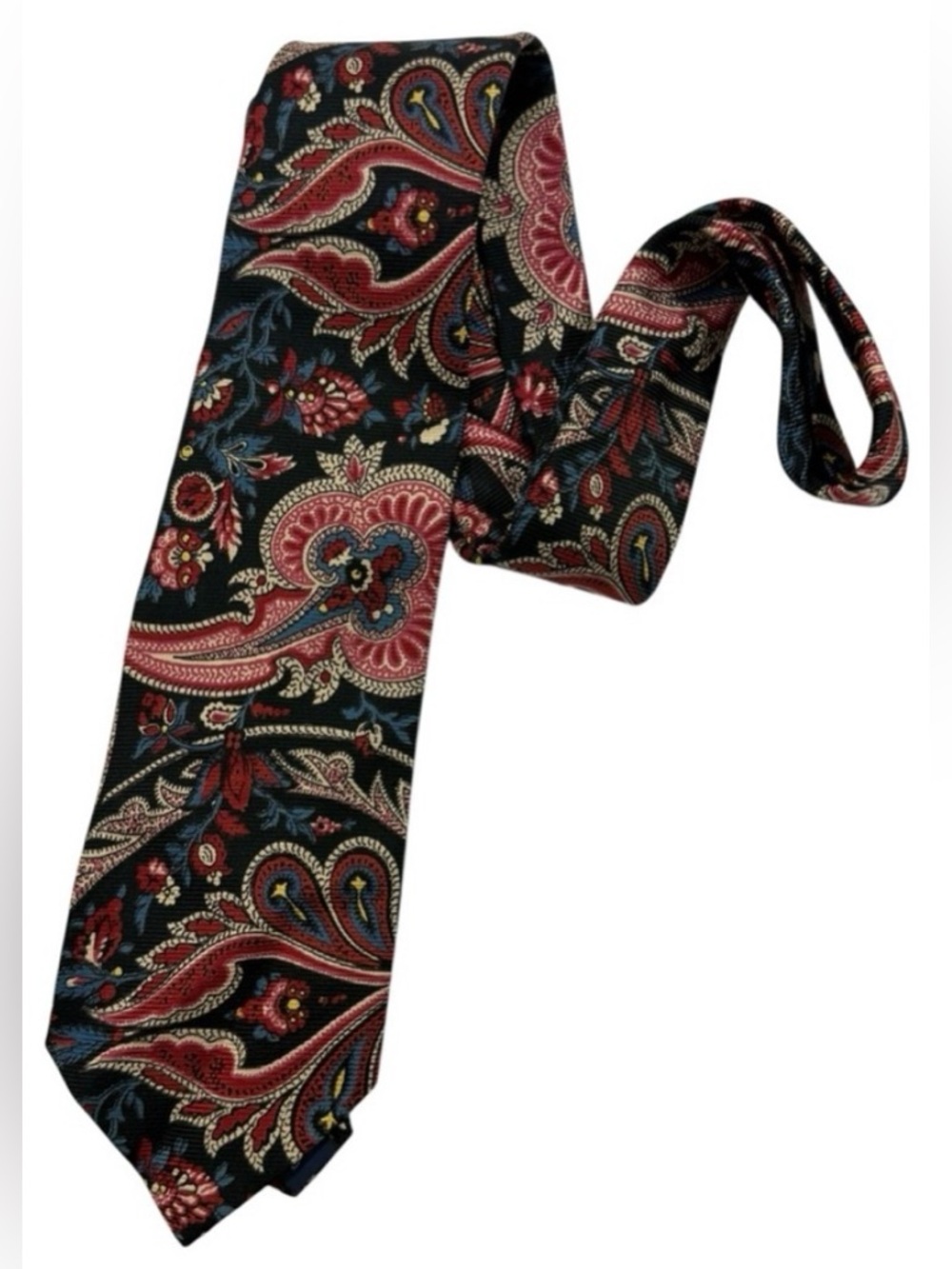 Polo Ralph Lauren Silk Paisley Tie Red Pink Blue Cream 57" Classic Statement